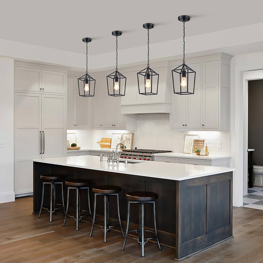 Kitchen pendant lighting installation over island